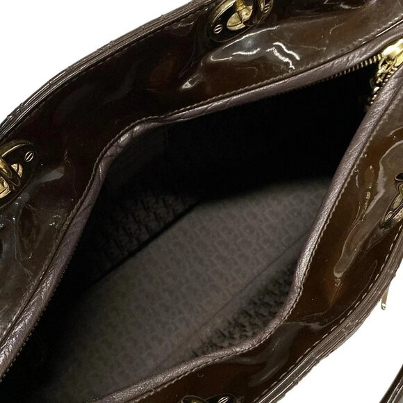 Auth DIOR/ChristianDior Lady Dior Large Dark Brown Patent Leather Handbag - Picture 15 of 16